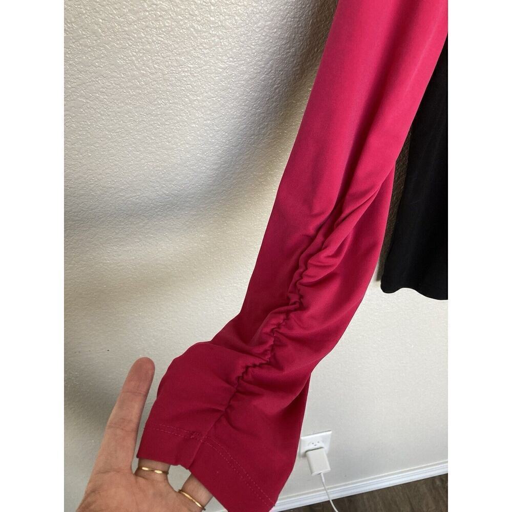 Susan Graver Color block pink black long sleeve XL stretch mock neck blouse - Picture 6 of 6